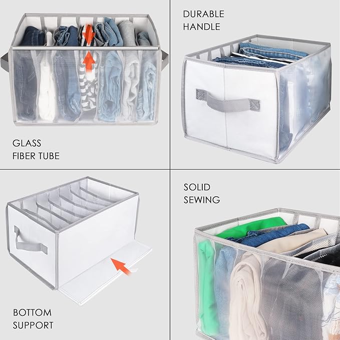 Univivi Extra Large Wardrobe Clothes Organizer Closet Organizer Portable Pants Sweaters Organizer for Closet,T-Shirt, Underwear, Upgraded 7 Grids Jeans Hoodie Organizer Clothes Organizer - Set of 4