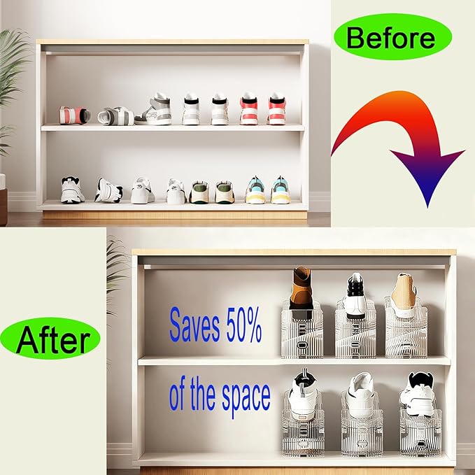 Shoe Slots Organizer for Closet 8PACK Shoe Stacker Adjustable Shoe Slots Organizer Shoe Space Savers Double Layer Stack Shoe Racks for Closet Organization Organizador de Zapatos (Transparent)
