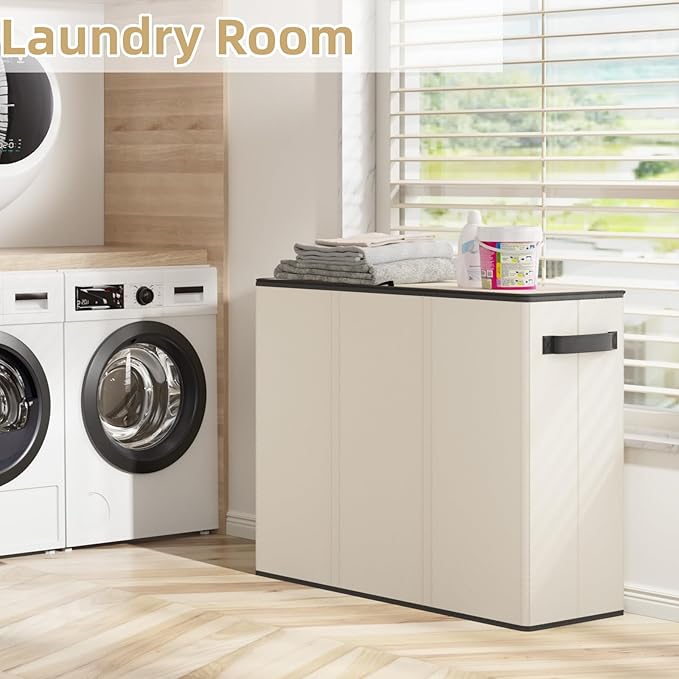 180L Laundry Hamper 3 Section, Large Laundry Basket with Lid, Laundry Basket Organizer with Handles, White Divided Laundry Baskets, Clothes Hampers for Laundry, Bedroom, Bathroom