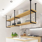 2 Tier Ceiling Hanging Wine Glass Holder, Industrial Ceiling Shelf Hanging Shelf, Ceiling Mounted Storage Rack Floating Hanging Metal Wine Rack for Restaurant, Bar, Cafe ( Size : 60*30*80cm )