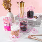 6 Pack Qtip Holder,Canister Apothecary Jar Set, Bathroom Jars with Lids Set for Cotton Swabs, Balls, Pads, Floss Picks,10oz-12oz Plastic Canisters Restroom Bedroom Vanity Organizer(Pink)