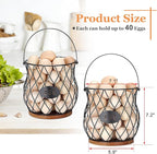 Chicken Egg Basket With Handle, Egg Baskets for Gathering Fresh Eggs, Wire Basket with Wooden Base for Farmhouse Coops, Round Chicken Baskets, Rustic Vintage Kitchen Decor Holder(Style 3)