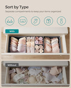 SONGMICS Drawer Organizer, Dresser Drawer Organizers, Set of 12, Foldable Fabric Storage Bins for Socks, Underwear, Bras, Ties, Scarves, Slate Gray URDZ006G03