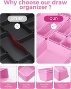 25 PCS Plastic Drawer Organizers Set, 4-Sizes Vanity and Makeup Organizer, Desk and bathroom Drawer Organizer Trays, Organizers and Storage for Makeup, Jewelry, Gadgets, Utensils(Light Purple)