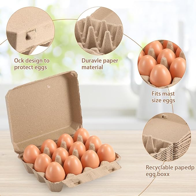 20 Pack Egg Cartons Bulk - 3×4 Style Reusable Cardboard Cartons 12 Count, Dozen Chicken Egg Crates