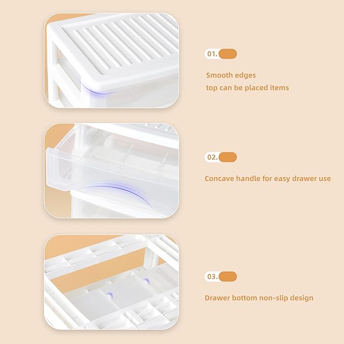 Gonice White Desk 4 Drawer Organizer, Plastic Small Drawer Storage, Desk Storage for Office and Home