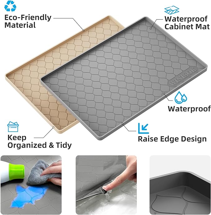 Silicone Under Sink Mat 37" x 19", kitchen Essentials and Gadgets, Shelf liner and Cabinet Protector, Home Organizers and Storage, Waterproof Bathroom Tray