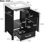 20" Small Bathroom Vanity with Sink, Soft-Close Drawer and Door, Wood Modern Single Bathroom Sink Cabinet with Doors and Shelves, Adjustable Foot Pads, for Small Space (Black)