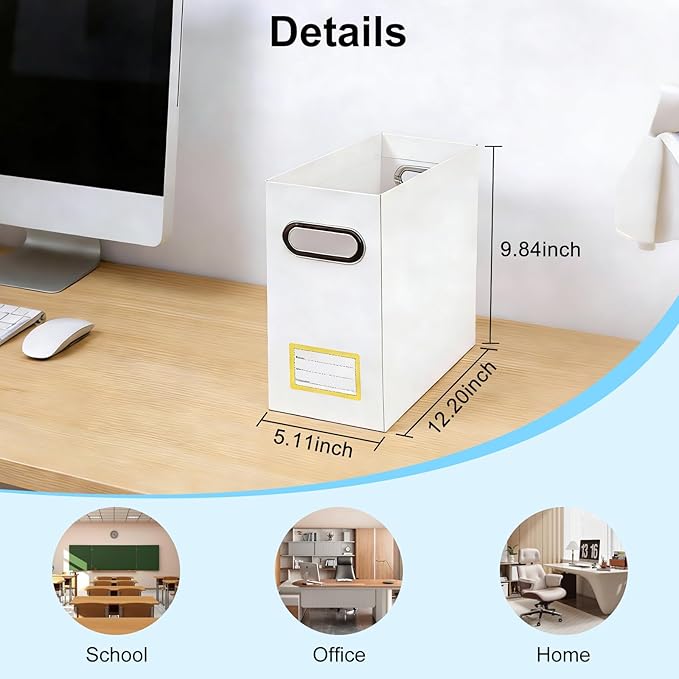 Collapsible File Organizer Box with Handle,12.20x5.11x9.84Inches, Filing Organizer for Home or Office, Small Portable File Box (1 Pack, White-Yellow)