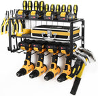 Wall Mount Power Tool Organizer, 3 Layers Floating Tool Rack with 4 Cordless Drill Holders, Storage Rack for Workshop/Garage, 150Lbs Load Capacity, Heavy Duty Iron, Matte Black