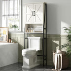 Over The Toilet Storage Cabinet, Over Toilet Bathroom Organizer, Above Toilet Storage Cabinet with Barn Doors Behind Toilet Bathroom Organizer (Cream White)