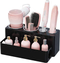 Lifewit Hair Tool Organizer Countertop, Removable Blow Dryer Holder for Bathroom, Acrylic Hot Tools Organizer Storage for Curling Iron, Brush, Straightener, 4 Stainless Cups, Black, 30 cm/12 inch(L)