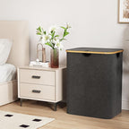 Lifewit 120L Laundry Basket with Lid, Clothes Hampers for Laundry with Bamboo Handles and 2 Removable Bag, Large Foldable Laundry Hamper for Bedroom, Bathroom, Dorm, Laundry Room, Dark Gray