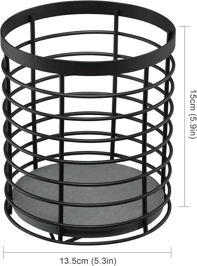 Utensil holder - Large Round Utensils Holder with Diatomaceous Base Matte Black Cooking Utensil Holder,Kitchen countertop Utensil Organizer (Metal)