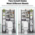 8-Tier Over The Toilet Storage with Side Rack, Over Toilet Storage Rack with Adjustable Shelf & Drain Basket, Freestanding Bathroom Organizer for Balcony, Laundry (Modern Grey)