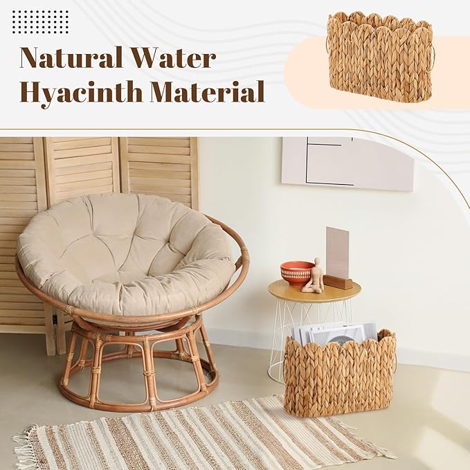 Wicker Toilet Paper Storage Basket Large Scallop Edge Water Hyacinth Narrow Wicker Baskets for Toilet Paper up to 9 Mega Rolls for Bathroom Accessories Organizer Storage