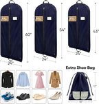 BALEINE 2PK Heavy Duty Garment Bag with Shoe Storage Travel Bag for Dresses, Suit, Coats Travel Essential (54", Blue)