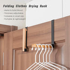 2 Pack Folding Clothes Drying Rack, Thickness Adjustable, Metal/Wooden, Portable, Lightweight, Heavy Duty, Over The Door Hooks for Laundry (Black)