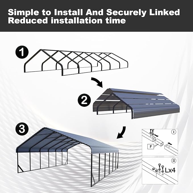 20x30 FT Heavy Duty Metal Carport with Galvanized Steel Roof & Frame - All-Weather Portable Garage Shelter for 3 Cars, Safe Boat Cover & Yard Protection