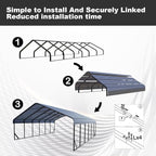 20x30 FT Heavy Duty Metal Carport with Galvanized Steel Roof & Frame - All-Weather Portable Garage Shelter for 3 Cars, Safe Boat Cover & Yard Protection