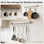 15.7" Kitchen Utensil Rack with Adjustable Holes - 7 Sliding Hooks 304 Stainless Steel, Pots and Pans Hanging Rack Wall Mounted 2 Pack