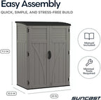 Suncast Outdoor Storage Cabinet Waterproof Resin Vertical Outdoor Storage Shed (54 cu. ft.) for Patio, Garden Tools, Cushions, & Equipment. Weatherproof Plastic Multi-Wall Design, Capacity Made in USA