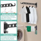 Wall Mounted Clothes Hanger with Swing Arm - 8-Hole Laundry Drying Rack | 180° Rotation & Space Saving for Laundry Room, Closet | Sturdy Hanging Bar | Solid Aluminium(2-Pack, Black)
