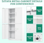 Letaya Metal Storage Cabinet with Lock Door, Adjustable Shelf Steel Cabinets for Office, Home,Pantry,Kitchen,Garage Utility Cabinet (4 Door-White)