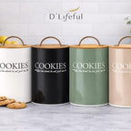 D'Lifeful Cookie Jar with Airtight Bamboo Lid – 1.1 Gallon Cute and Decorative Cookie Storage for Kitchen Countertop – Farmhouse Storage Tin for Freshness – Great Gift Idea (Black)
