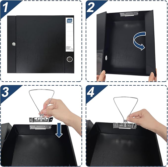 Storage File Boxes A4, 6 Pack Foldable File Box with Clip, 50mm Spine, Plastic Archives Cases with Magnetic Closure, Document File Folder Organizer Storage Filing Box for Office School, Black