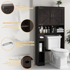 Vabches Over The Toilet Storage Cabinet, Farmhouse Storage Cabinet Over Toilet with 2 Barn Doors & Toilet Paper Holder Stand，Home Space-Saving Toilet Rack, for Laundry, Restroom, Bathroom.Walnut
