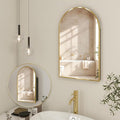 Arched Medicine Cabinet Mirror No Assembly Needed Bathroom Mirror with Storage Recessed or Surface Mount Options (Gold, 25.6" L x 15.8" W)