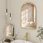Arched Medicine Cabinet Mirror No Assembly Needed Bathroom Mirror with Storage Recessed or Surface Mount Options (Gold, 25.6" L x 15.8" W)