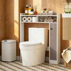Giantex Short Over The Toilet Storage Cabinet, Bathroom Organizer w/Single Door Cabinet & Adjustable Shelves, Freestanding Space Saver Above Toilet Storage for Restroom, Laundry Room (White)