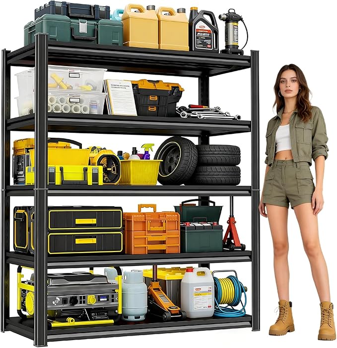 40" W 5-Tier Garage Storage Shelves, Adjustable Heavy Duty Metal Shelving Unit, Industrial Open Storage Shelf 2-in-1 Organizer Rack for Warehouse, Basement, Garage, Pantry (71" H x 40" W x 16" D)
