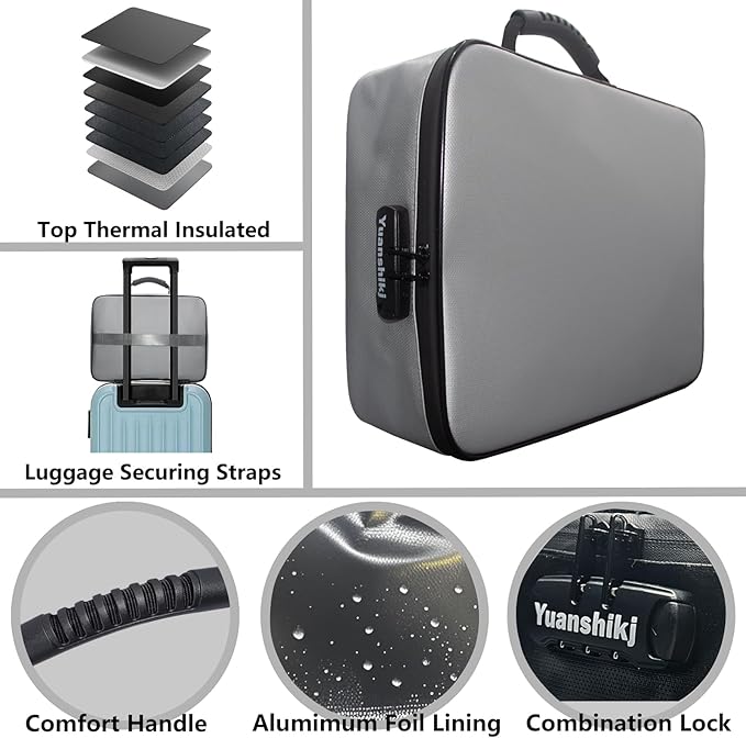 Yuanshikj Heat Insulated Fireproof Waterproof Safe File Organizer,Document Organizer Box with Lock Labels,Multi-Layer Portable Home Travel Safe Storage Box for Important Documents (Grey)