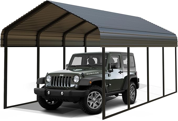 12x20 FT Heavy Duty Metal Carport with Galvanized Steel Roof & Frame - All-Weather Portable Garage Shelter for 1 Car, Safe Boat Cover & Yard Protection