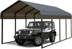 12x20 FT Heavy Duty Metal Carport with Galvanized Steel Roof & Frame - All-Weather Portable Garage Shelter for 1 Car, Safe Boat Cover & Yard Protection