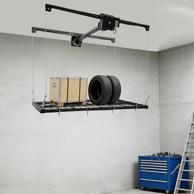 Overhead Garage Storage Rack, Heavy-Duty Ceiling Mounted Lift System and Storage Organizer, Heavy Duty Metal Overhead Storage Organizer System for Maximizing Overhead Space