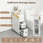 Giantex Small Bathroom Storage Cabinet - Slim Organizer with Wheels, 2 Drawers, 2 Baskets, Brush Holder, Over The Toilet Storage for Skinny Corner, Narrow Spaces