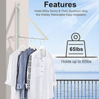 Wall Mounted Drying Rack, Foldable Clothes Airer Rack Heavy Duty 65 lbs, No Drill Space Saving Aluminum Laundry Organizer for Indoor Outdoor, Balcony, Apartment (White)