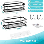 Moforoco Extra Large Shower Caddy Shelf Organizer Rack, Self Adhesive Black Bathroom Shelves Basket, Home Farmhouse Wall Inside Organization Storage Decor Accessories