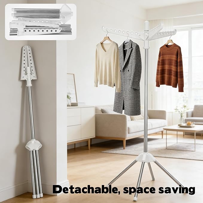 Rotatable and Foldable Clothes Drying Rack 59 Inch Laundry Drying Tree with 27 Hanging Holes, Space-Saving 4-Legged Free Standing Hanger Stand for Indoor, Balcony and Laundry Room