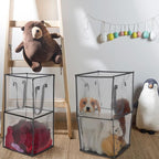 Zopeal 3 Pack Popup Laundry Hamper 13 Inch Collapsible Laundry Baskets with Handles Mesh Clothes Baskets Portable Foldable Clothes Hamper Square Bin for Washing (Grey,Double-layer)