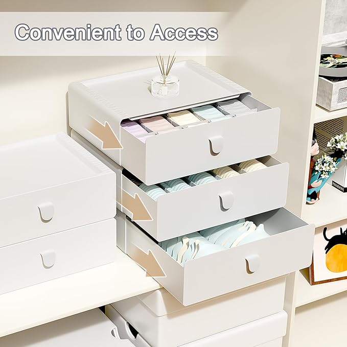 Underwear Organizer Drawer, 15 Cells Plastic Socks Drawer, Stackable Closet Organizer, Storage Box for Bras, Panties, Snacks, Grey