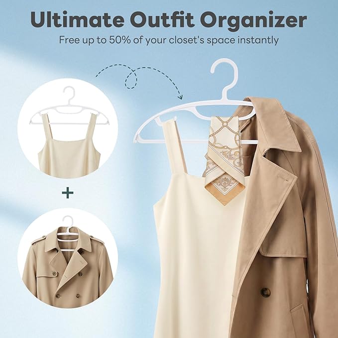 HOUSE DAY Plastic Clothes Hangers 12 Pack, Sweater Hangers No Shoulder Bump, Thick Heavy Duty Coat Hanger for Closet, White Wide Hanger with Non-Slip Hook for Sweaters, Suits, Dresses, Jackets, Pants