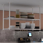 XPLKQXE Stainless Steel Ceiling Shelf, Hanging Industrial Ceiling Mount Storage Rack, Kitchen Wall Mounted Plant Stand/Wall Decor for Bar Cafe Kitchen(Silver-2lay,180x35x120cm)