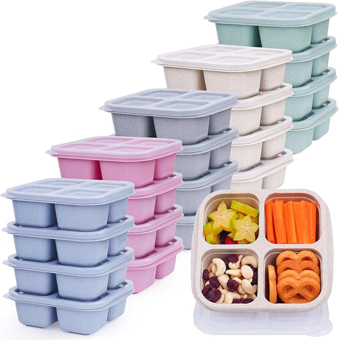 20 Pack Snack Containers, 4 Compartments Reusable Bento Snack Box for Meal Prep, BPA Free Lunchable Containers, Divided Food Storage Containers for Work, Picnic, Microwave and Dishwasher Safe