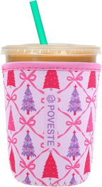 Reusable Neoprene Insulator Sleeve for Iced Coffee & Cold Soda, Coffee Sleeves for Iced & Hot Drinks, Cold Beverage Cooler Compatible with Starbucks, Dunkin (Christmas Tree, Small: 16-18oz)