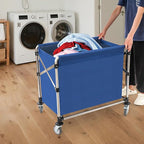 Commercial Laundry Cart with Wheels | Large Laundry Basket with Wheels | Foldable Laundry Hamper | Laundry Sorter for Clothes Storage | Ox Cloth | 440 lbs Load | 34.25x20.47x30.7in (Blue)